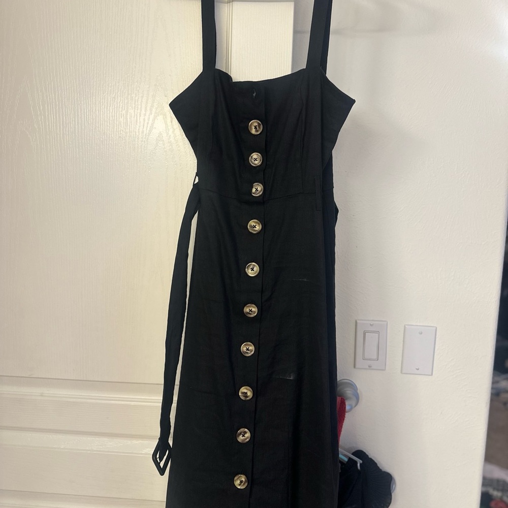 Forever 21 Black Maxi Dress with Gold Buttons